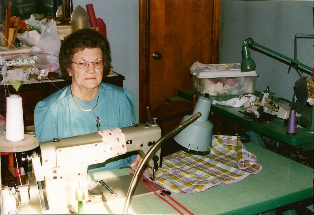 Lucille at home sewing on an industrial-quality machine. Photo by Judy N. Hylton.